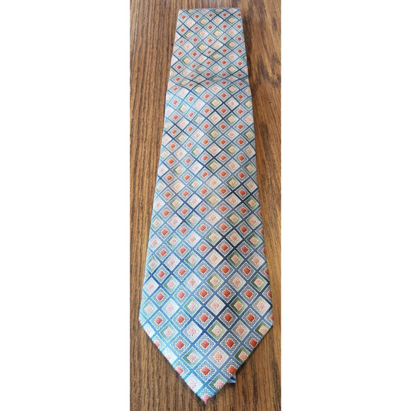 Pierre Cardin 100% Silk Men’s Neck Tie Diamond Geometric Pattern Blue Red Green - Picture 1 of 7